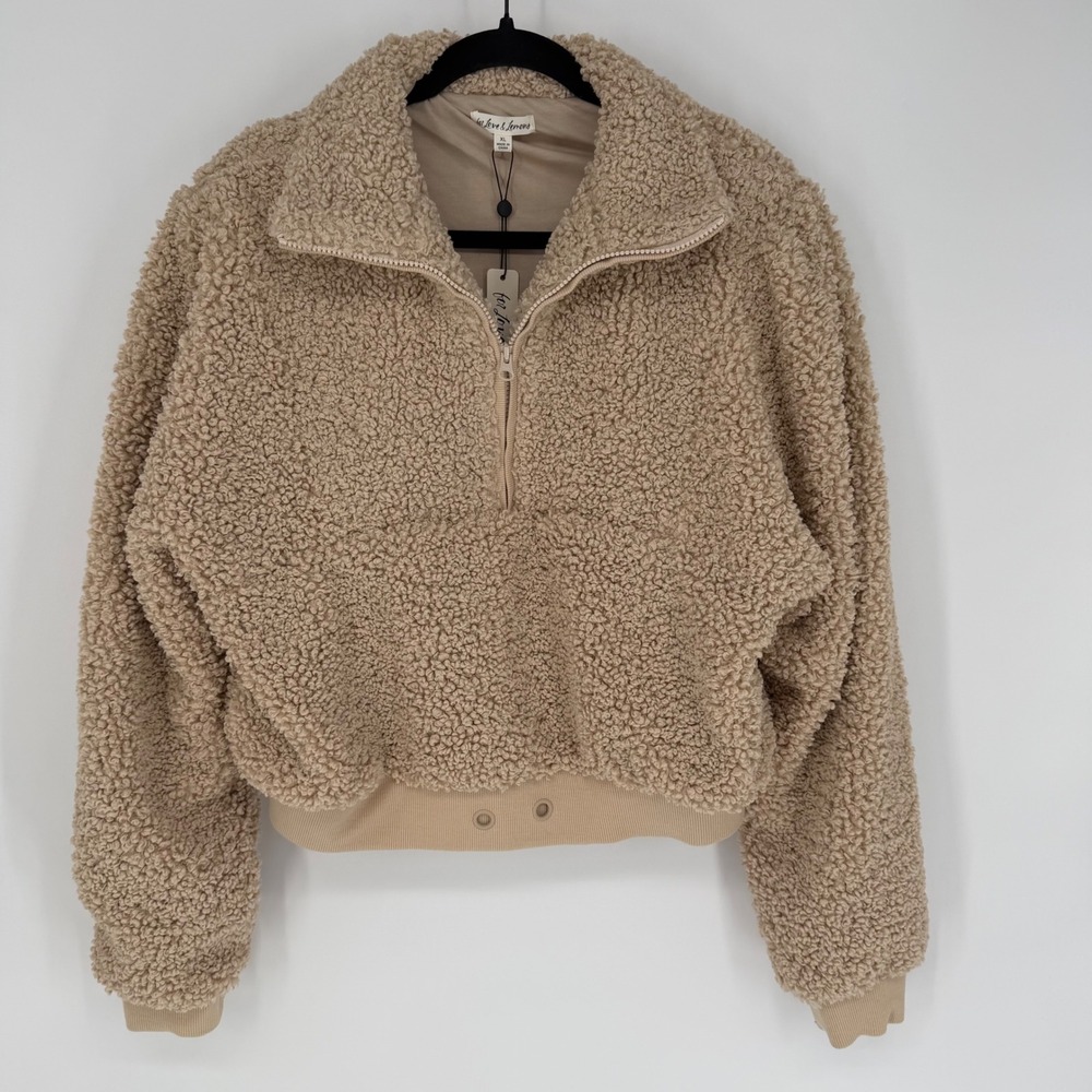 FOR LOVE & LEMONS CROPPED SHERPA PULLOVER JACKET COZY TAN XL NWT COQUETTE LOUNGE
